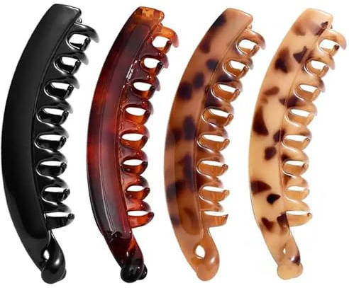 ZSPERKLA 4 Stück Groß Bananen Haarspange für Dickes Haar, Vintage Bananenspange Pferdeschwanz Haarklammer Haar- Accessoires für Mädchen Frauen