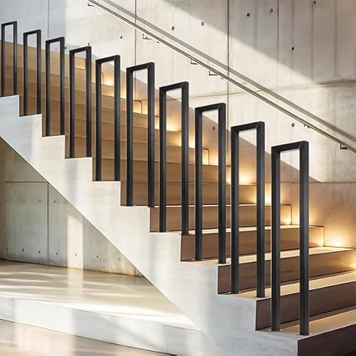 Hggdsac U-Shaped Stair Rail, Handrails for Outdoor Steps, Railing Indoor & Outdoor, U-Shaped Handrail Stainless Steel Handrail, for Garden, Garage, Porch, Indoor and Outdoor, Right Angle-black-65cm