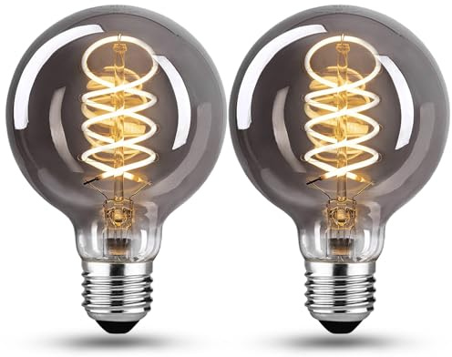 BNITITU Edison LED Vintage Glühbirne, Dimmbar Glühbirne E27 4W LED Warmweiss, Vintage Edison Dimmbar lampe E27 Ideal für Nostalgie und Retro Beleuchtung - Rauchgra - 2 Stück（G80 YHS LB）