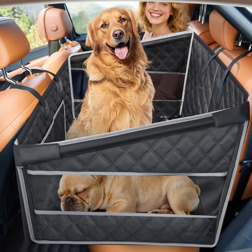 Gimars Migliorato Trasportino per Cani Auto di Taglia Grande e Media, Impermeabile Allargato Seggiolino Auto per Cane, Rinforzato Trasportino Cane con Finestre a Rete Cinture di Sicurezza, L
