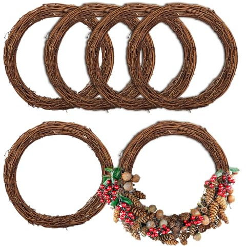 Geytetqi 6 PCS 12 Inch Natural Grapevine Wreaths, Beautiful Vine Branch Wreath for DIY Crafts and Christmas Decorations, Ideal for Outdoor and Indoor Use