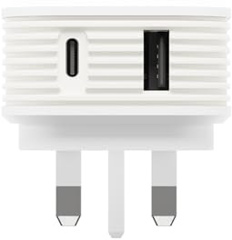Juice 45W Dual Port Fast Charger Plug – USB-C Power Delivery & USB-A Quick Charge for Smartphones, Tablets & More – Compact Design with Sure Grip Technology - White