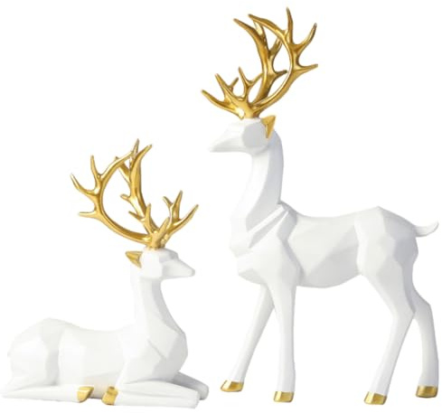 HIAKDOFT 2piezas Figuras De Ciervo De Resina Decorativas para Centros De Mesa Navideños Adornos Blancos Medianos para Hogar Oficina Figuras Resistentes y Fáciles De Cuidar