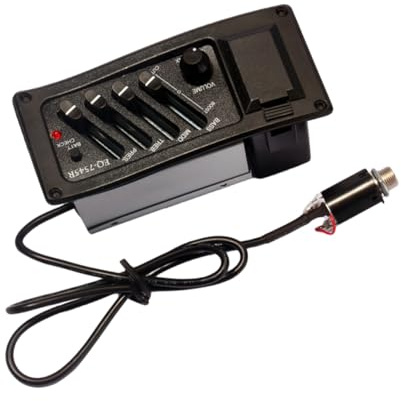 Toddmomy Eq Tonabnehmer für Folk Gitarre 7545r mit 4-band Equalizer und Lautstärkeregelung Kunststoff und Metall Schwarz mit 2,5mm Anschlusskabel für Akustikgitarren