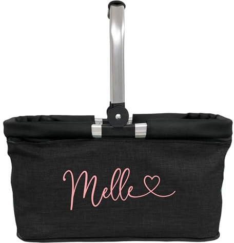 AMBERGER DESIGN by A&M Osterhage amd Einkaufkorb Name Herzschwung personalisiert Campingcorb Tragekorb faltbar Herrenkorb Picknickkorb Einkaufstasche mit Name 20L (Schwarz)