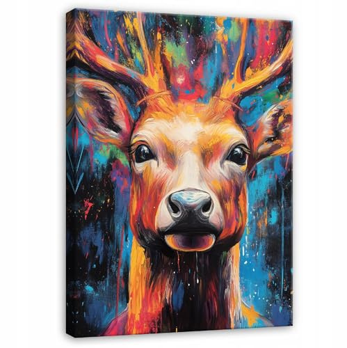 WallArena Leinwand Bilder 70x100 cm | Hirsch, Leinwandbilder, Bild auf leinwand, Format: 70x100 cm (BxH) - einteilig auf Canvas Leinwand. Das Leinwand