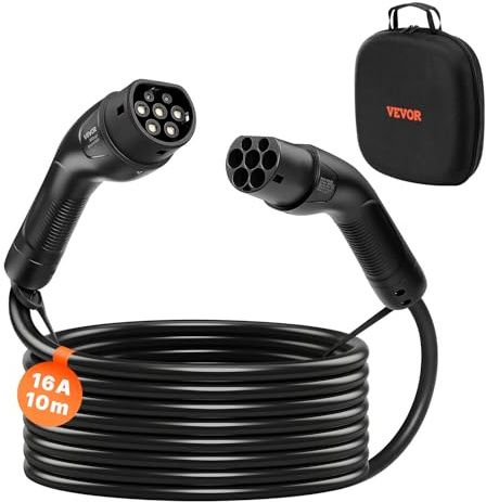 VEVOR Cavo di Prolunga per Caricabatterie EV, 16 A, 10 m, Max 11 kW, Cavo per Ricarica Auto Elettrica Stazione Ricarica Compatibile con Tipo 2, IP65 Trifase Temperatura di Esercizio -30℃ a 50℃