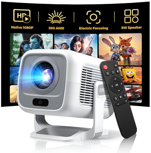 Mini Projector with WiFi 6 and Bluetooth 5.4, Native 1080P Full HD, Auto Focus, Android 11 Smart Projector, Auto Keystone, Short Throw for Movies, Gaming and Home Theater
