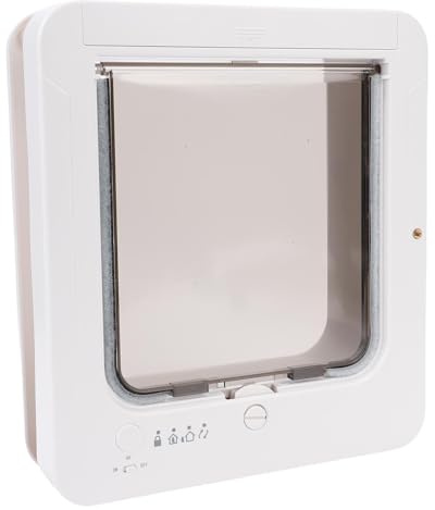 lyrlody Porta per Gatti Magnetica Classica, Porta per Gatti Elettronica Intelligente con Rilevamento del Microchip e Ingresso a 2 Vie, per Animali Domestici Fino a 23 Cm