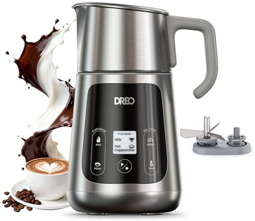 Dreo Milchaufschäumer Elektrisch [Verbessert], All-in-1 450ml Elektrischer Milchschäumer für Latte, Cappuccino, Heiße Schokolade, über 30 Getränke, Leicht zu Reinigen, Spülmaschinenfest, LED-Anzeige