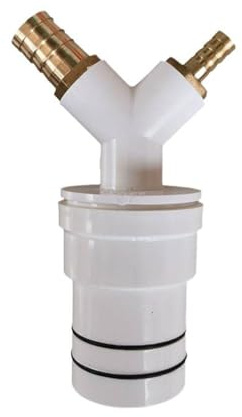 Waschmaschinen-Abflussadapter, 4-Wege PVC-Rohrverschraubung, 50mm Durchmesser, mit Rückschlagventil und 10/20mm Anschlüsse, 127mm Länge