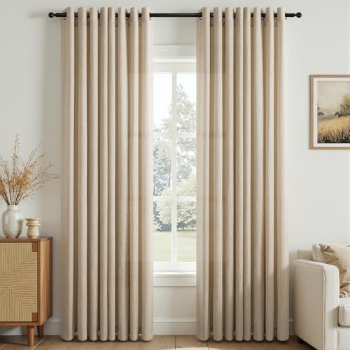 Topfinel 2 Stücke Leinen Gardinen Wohnzimmer Rideaux Chambre Adult Salon Gardinen Halbtransparent Voile Vorhänge mit Ösen Vorhang Hellbraun 140x225cm Schlaufenschal