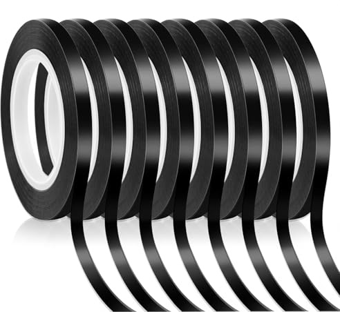 DGN 8 Rollos Cinta Adhesiva Negra para Pizarra Blanca, 3mm x 66m Cinta Gráfica Autoadhesiva, Tiras Adhesivas Pizarra Blanca, Cintas de Marcador de Rejilla Fina para Hogar, Escuela, Oficina, Bricolaje
