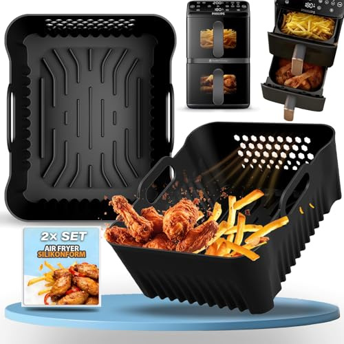 Moule Air Fryer pour Philips Airfryer Série 4000 Vertical Duo 10L, 2Pcs Réutilisables Plat Silicone AirFryer, Accessoires Air Fryer pour Philips NA460/NA462 10L la Place Papier Sulfurisé