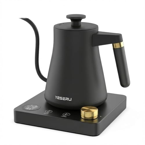 Expert Brew Electric Pour-Over Coffee Kettle, 1.0L Variable Temperature Water Heater (104-212°F) for Barista Brewing, 304 Stainless Steel Interior, Fast Boiling & 1200W Rapid Heat, Matte Black Finish