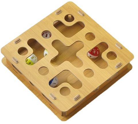 Fummelbrett Für Katzen, Interaktives Katzenspielzeug Katzen Intelligenzspielzeug, Katze Kratzspielzeug Puzzle Spielbox,Interaktives Katzenspielzeug Leckerli-Spender Cat Scratcher Board Mit 2 Glöckchen