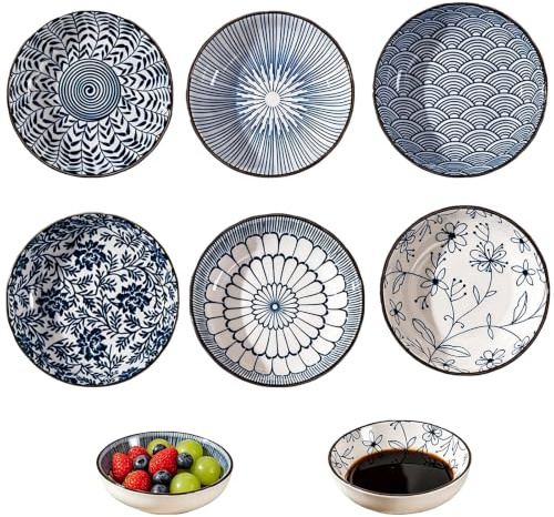 Brizuf 6 stycken keramiska dippskålar, 9,5 cm snackskålar, mini dippskålar, dippskålar, små skålar, set för såser, kryddor, frukt, sushi och dessert