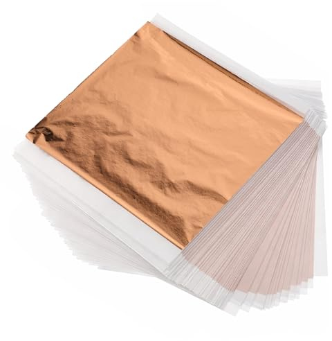 100Pcs Copper Leaf Sheets, 14x14 cm Rose Gold Copper Foil Sheets | Multipurpose Leaf Paper for Nails, DIY Craft Proejcts, Picture Frames, Arts Decoration, Sculpture, Wall, Line, and Furniture