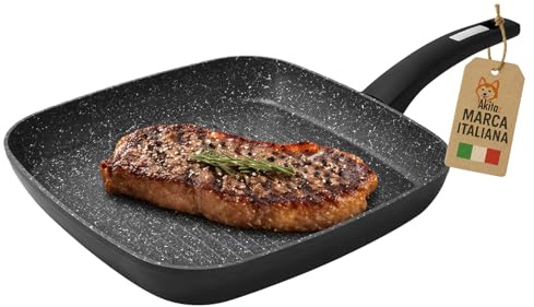 AKITAInk Linea Black Bistecchiera Antiaderente 28x28 cm - Compatibile con Induzione e Tutti i Piani Cottura