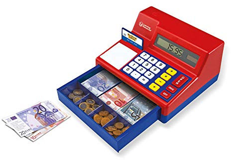 Learning Resources Pretend & Play Kaufladenkasse, Alter 3+, Spielkasse für Kinder mit Euro-Spielgeld & Solartaschenrechner, Entwickelt frühe mathematische Fähigkeiten, fördert Rollenspiel