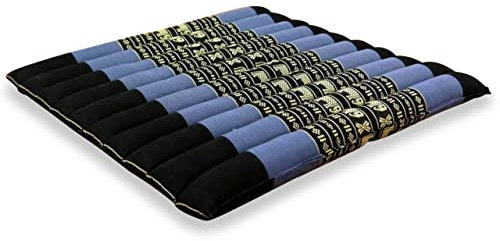 livasia Sitzkissen Stuhlauflage groß - 50x50x4,5cm - Bodenkissen gesteppt Indoor/Outdoor, Meditationskissen Yogakissen, Stuhlauflage Palettenmöbel, Steppkissen Stuhl und Bank (Blau/Elefanten)