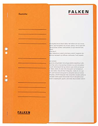 FALKEN 50x Ösenhefter aus Recycling-Karton für DIN A4 orange | Made in Germany mit halbem Vorderdeckel und Behördenheftung Hefter Sammelmappe Dokumentenmappe