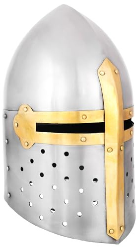 Battle-Merchant Topfhelm, Sugar Loaf, Ritterhelm, 1,6 mm Stahl | Authentische Helm Replik 14. Jh., mit Lederinlay, Reenactment, LARP, Historische Darstellungen & Fantasy Cosplay