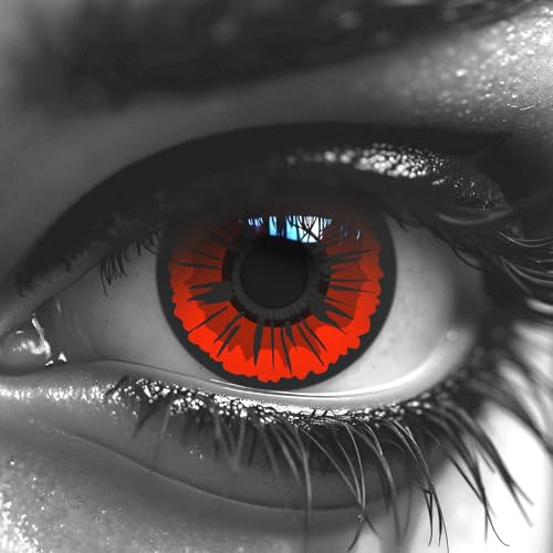 Farbige Kontaktlinsen red black Crazy Fun Engel Angel Jahres Linsen. Topqualität ideal zu Fasching und Karneval mit gratis Kontaktlinsenbehälter.