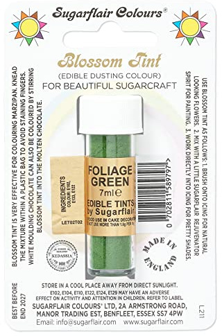 Sugarflair Blossom Tint Foliage Green Food Colouring and Dusting Powder, Matt Finish, Brush On or Mix with Rejuvenator Spirit to Create a One of A Kind Cake - 7ml