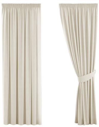 H.Versailtex Super Soft Pencil Pleat Blackout Draperies for Privacy Protected, Light Blocking Curtain for Nursery/Living Room with Two Free Tiebacks - Beige, 66 Width x 72 Drop, 2 Panels
