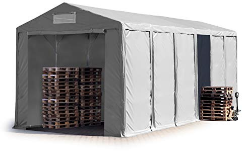 TOOLPORT Tendone deposito 6x12 m Tendone Industriale Tendostruttura con Altezza Laterale 4m Grigio telone in PVC 850 N Impermeabile utilizzo continuativo con Apertura con Cerniera