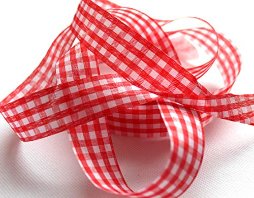 CaPiSo 25m Karoband 40mm Großes Karo Vichy Geschenkband Landhaus Schleifenband Vichykaro Dekoband (Rot)