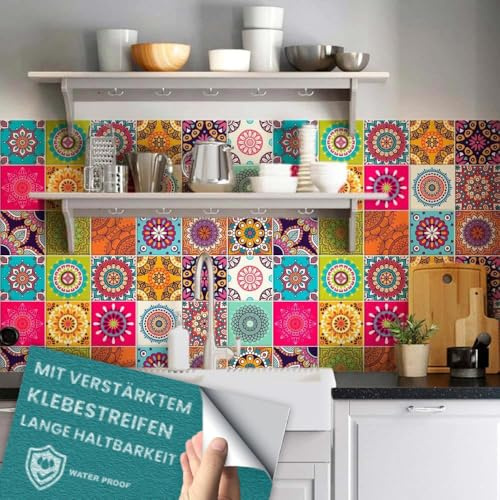 RE-COVERTILES - Fliesenaufkleber Badezimmer und Küche 24 Stck 10x10 cm - PS00178 PVC-Wanddekoration Wasserdicht Fliesen Mosaik Stil Azulejos-Zementfliesen | PVC Material, Wasserfest, Kratzfest, Wanddekoration, Selbstklebend, Made in Italy