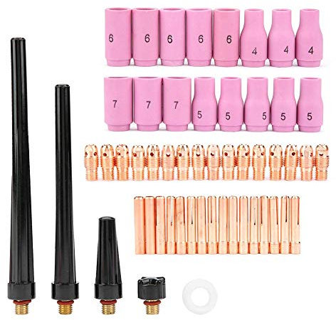 Qiterr WIG-Schweißbrenner-Zubehör: 53-teiliges Set für WP-9/20/25 mit Aluminium-Düsen, -Spannzangen und -Gaslinsen in Rosa