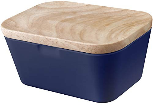 Brunner 0830099N.C22 Burriera in Melamina con Coperchio in bambù, Butter Box, Colore Blu, Antislip e Infrangibile