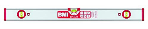 BMI Alu-Profil Wasserwaage ALUSTAR mit Magnet + 2 V (180 cm lang, kantenlose Horizontal-Libelle mit Lupen-Effekt, hohe Messgenauigkeit 0,5 mm/m, mit Gummiendkappen) 694180EMS