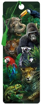 3D LiveLife Lesezeichen - Jungle Pals von Deluxebase. Ein Dschungel-Lesezeichen mit linsenförmigen 3D-Kunstwerken, lizenziert von der bekannten Künstlerin Tami Alba