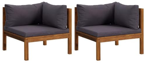 vidaXL 2X Teak Massiv Ecksofa mit Dunkelgrauen Kissen Gartenmöbel Sofa Lounge Sitzgruppe Garten Garnitur Gartenset Gartensofa Sitzgarnitur
