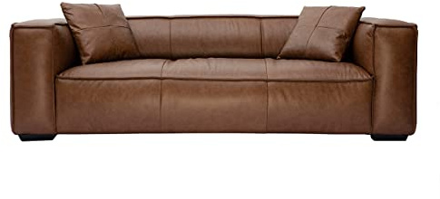 Miliboo Sofá Vintage 3 Plazas Cuero Marrón y Madera Negro Cobano