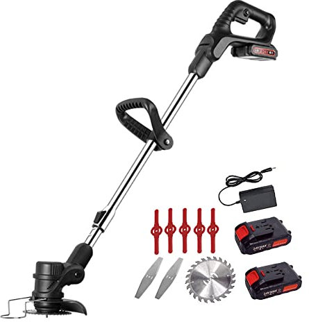 Tondeuse à fil électrique 24 V puissante tondeuse à gazon pliable et télescopique sans fil pour pelouse, élagage de jardin, avec batteries et chargeur rapide et lames (noir)