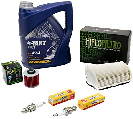 Wartungspaket Öl 4L + Luftfilter + Ölfilter + Zündkerzen für Yamaha XV 1100 XV1100 Virago 3LP Baujahr 1989-1999