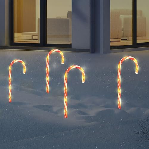 Spetebo XXL LED Zuckerstangen 74 cm Gartenstecker - 4er Set - Weihnachts Leuchtstecker mit Timer - Weihnachten Winter Deko Garten Stecker beleuchtet Außen Batterie betrieben