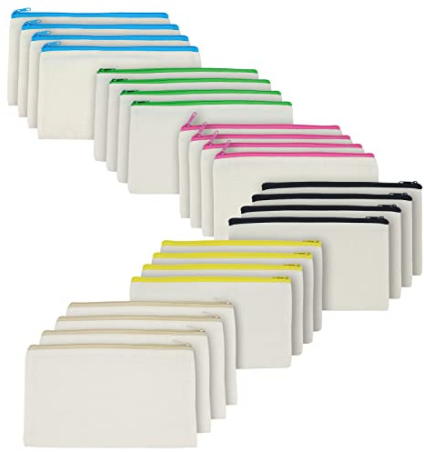 GENCAM 24 Pezzi pochette cotone, 21 x 12cm Astuccio in Tela Bianco, Astuccio per Matite, Cotone Portapenne fai da in Tela con Cerniera,Sacchetti Regalo