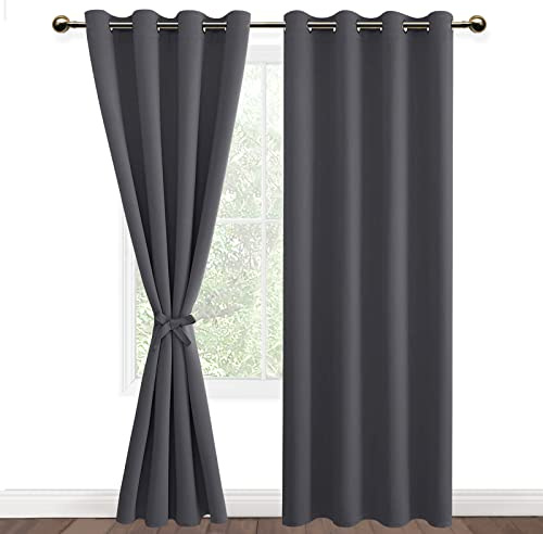 DWCN Vorhang Blickdicht mit Vorhang Raffhalter Verdunkelungsgardinen | Dunkelgrau, 260x140cm(HxB), Gardinen mit Ösen 2 Stücke Thermovorhang für Wohnzimmer Abdunkelnde Vorhänge Schlafzimmer