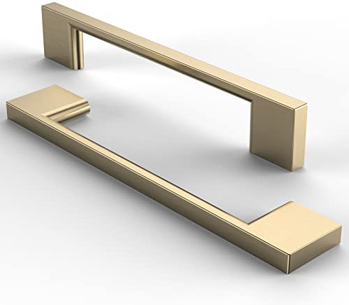 FURNIWARE 5 st möbelhandtag, möbelhandtag i borstat rostfritt stål, kökshandtag, lådmöbelhandtag, kök, hålavstånd 128 mm – borstad mässing