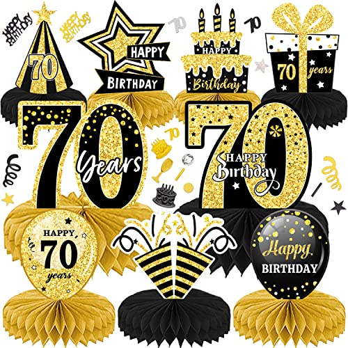 LWAIX 70. Geburtstag Männer Frauen 10Stk Geburtstag Dekoration | Tischdeko Bienenwabe Mittelstück für Waben-Tischdekoration Party Zubehör Tischdekorationen Papier (70)
