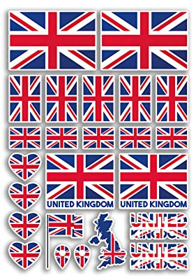 A4 Sticker Sheet United Kingdom Flags Vinyl Stickers - Union Jack Great Britain National Flag Royal Travel Holiday Country Car Aesthetic #80003