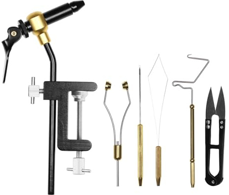 HUIOP 6 pièces Outils de Montage de Mouches Kit combiné é de Montage de Mouches Porte-canette enfileur Aiguille Fouet Finition Ciseaux,Enfileur de canette