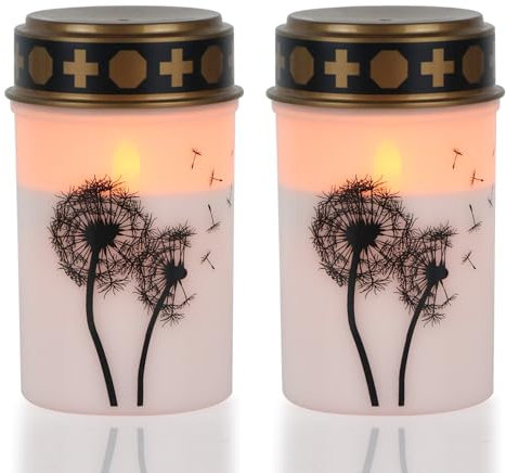 Eldnacele Lot de 2 bougies funéraires LED blanches vacillantes avec minuterie de 6 heures, fonctionne sur piles, étanche, sans flamme