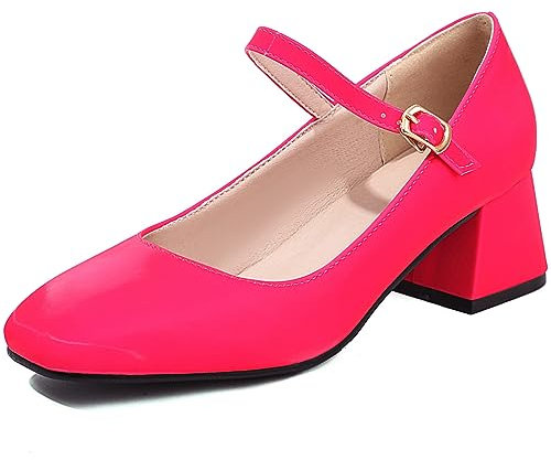 CUTEHEELS Donna Comfort Mary Jane Tacchi con punta quadrata Abito scarpe per appuntamenti, Fucsia, 42 EU
